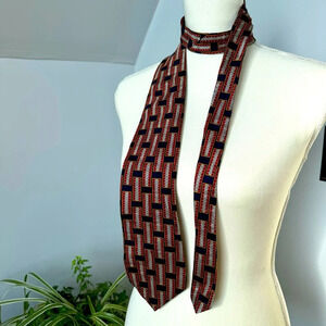 Oscar de la Renta Silk Tie 3.75” Wide Navy Red Gold Gray Spiral Column Geometric